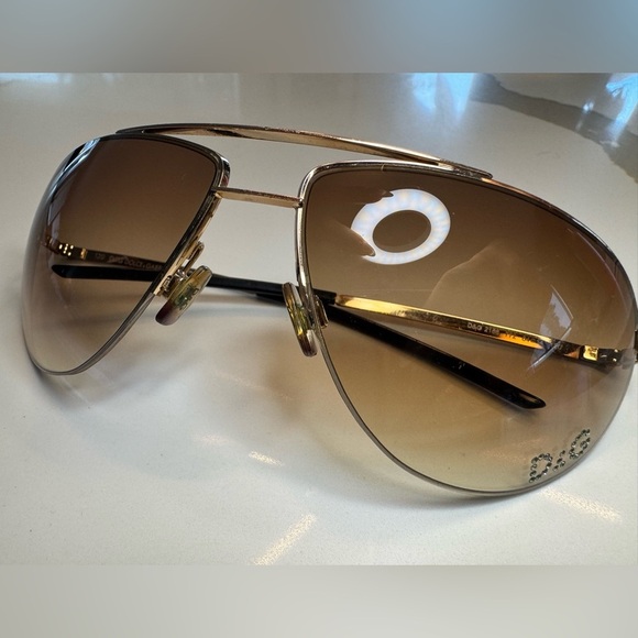 Dolce & Gabbana Gold and Brown Aviator Sunglasses with Gem Decal - Picture 1 of 8